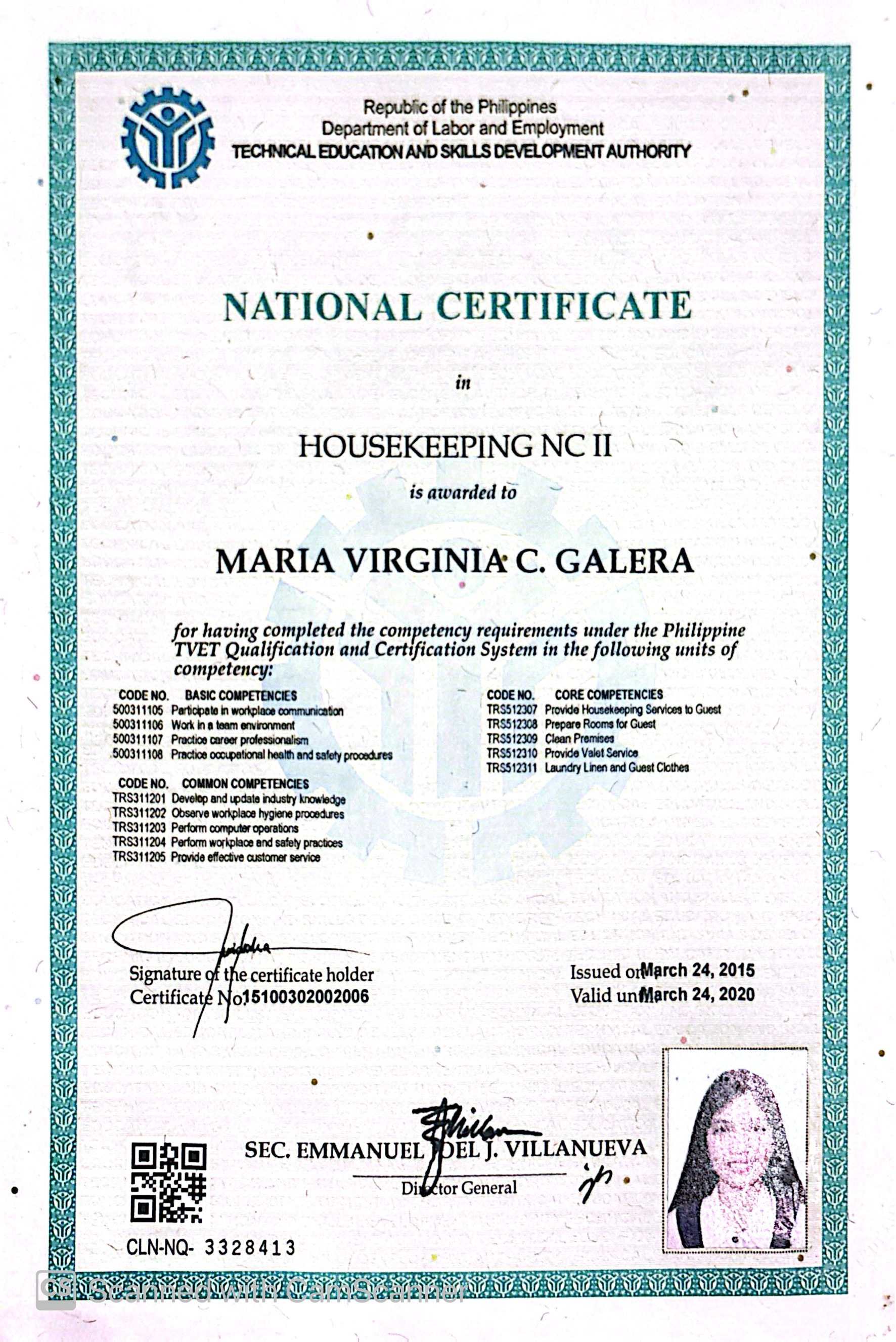 Housekeeping NCII Certificate