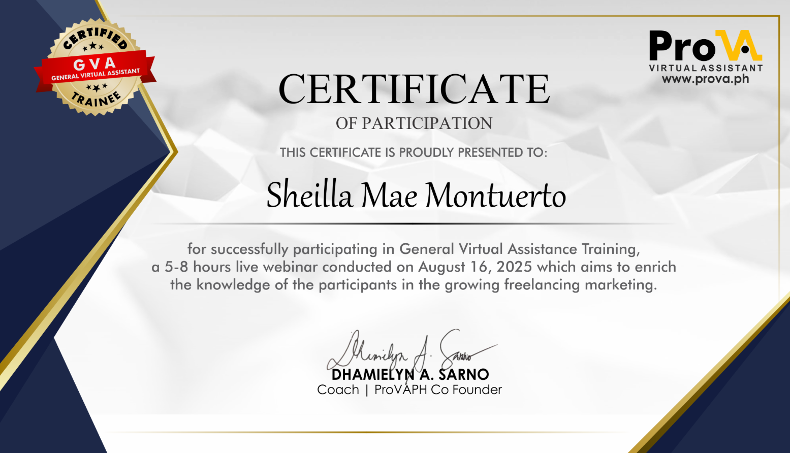 ProVa Certification for training