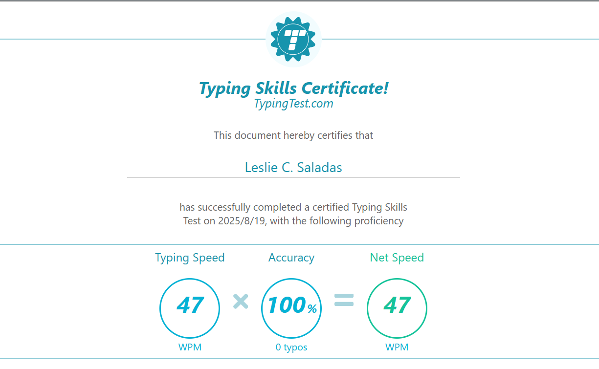 Typing Skills Certificate
