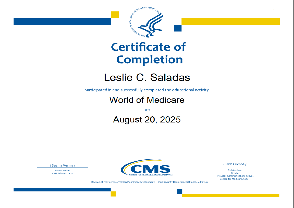 World of Medicare Certificate