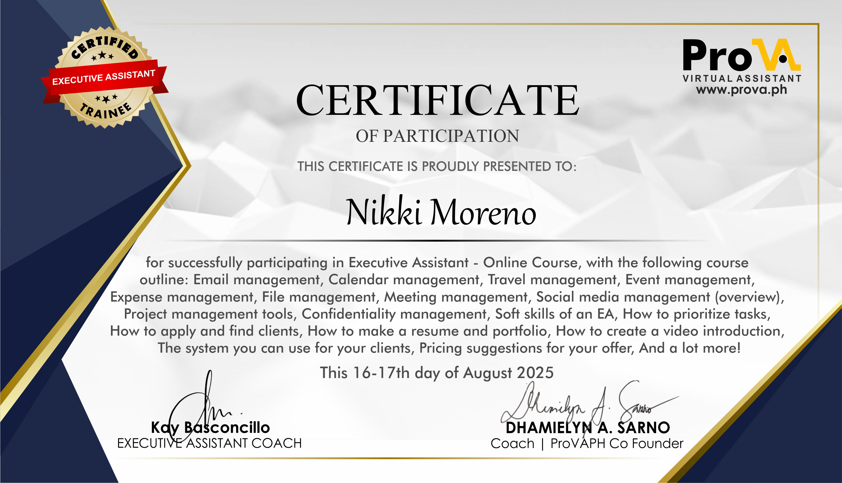 Executive Assistant Certificate