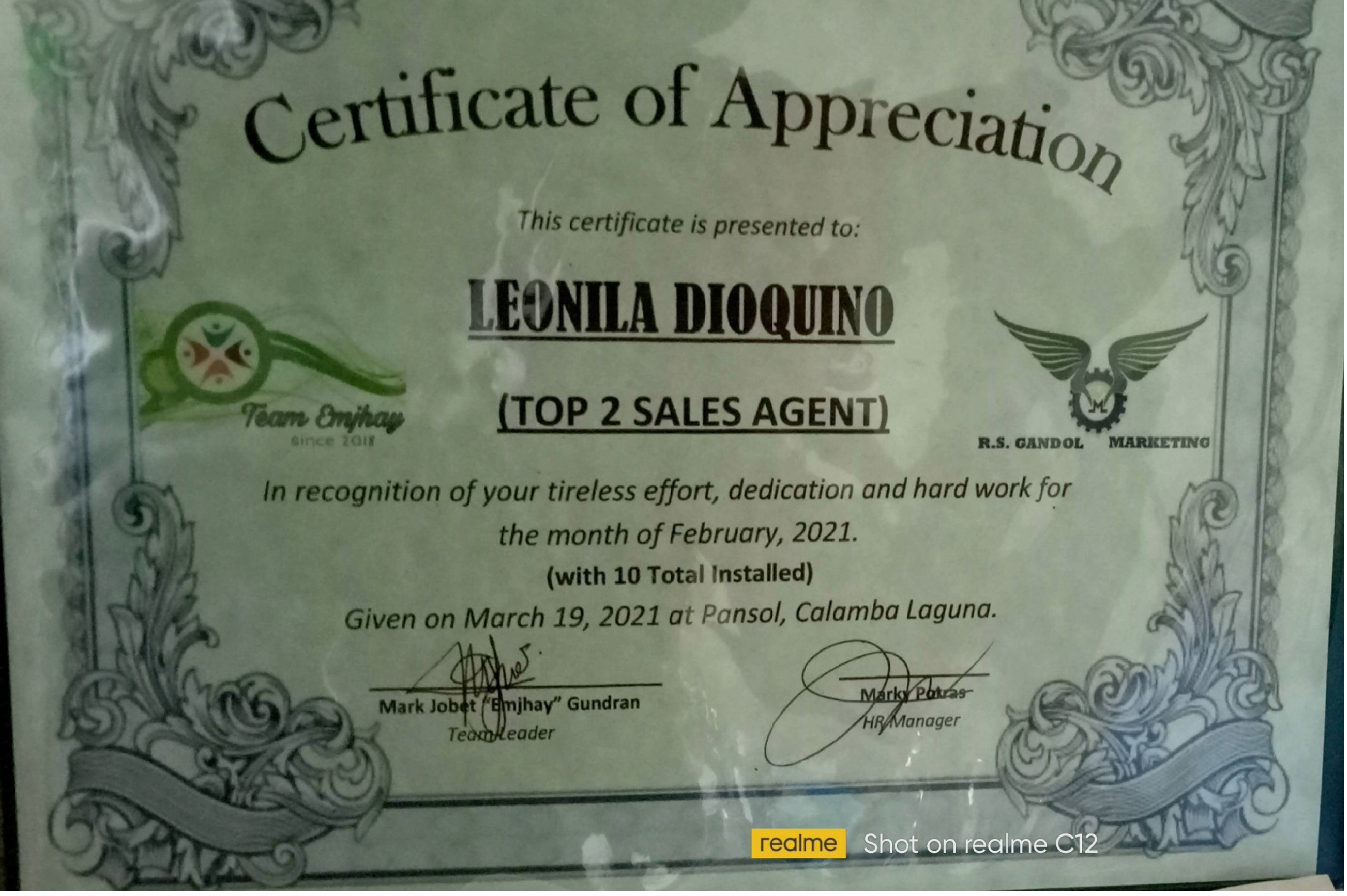 Certificate of  wifi Sales Agent