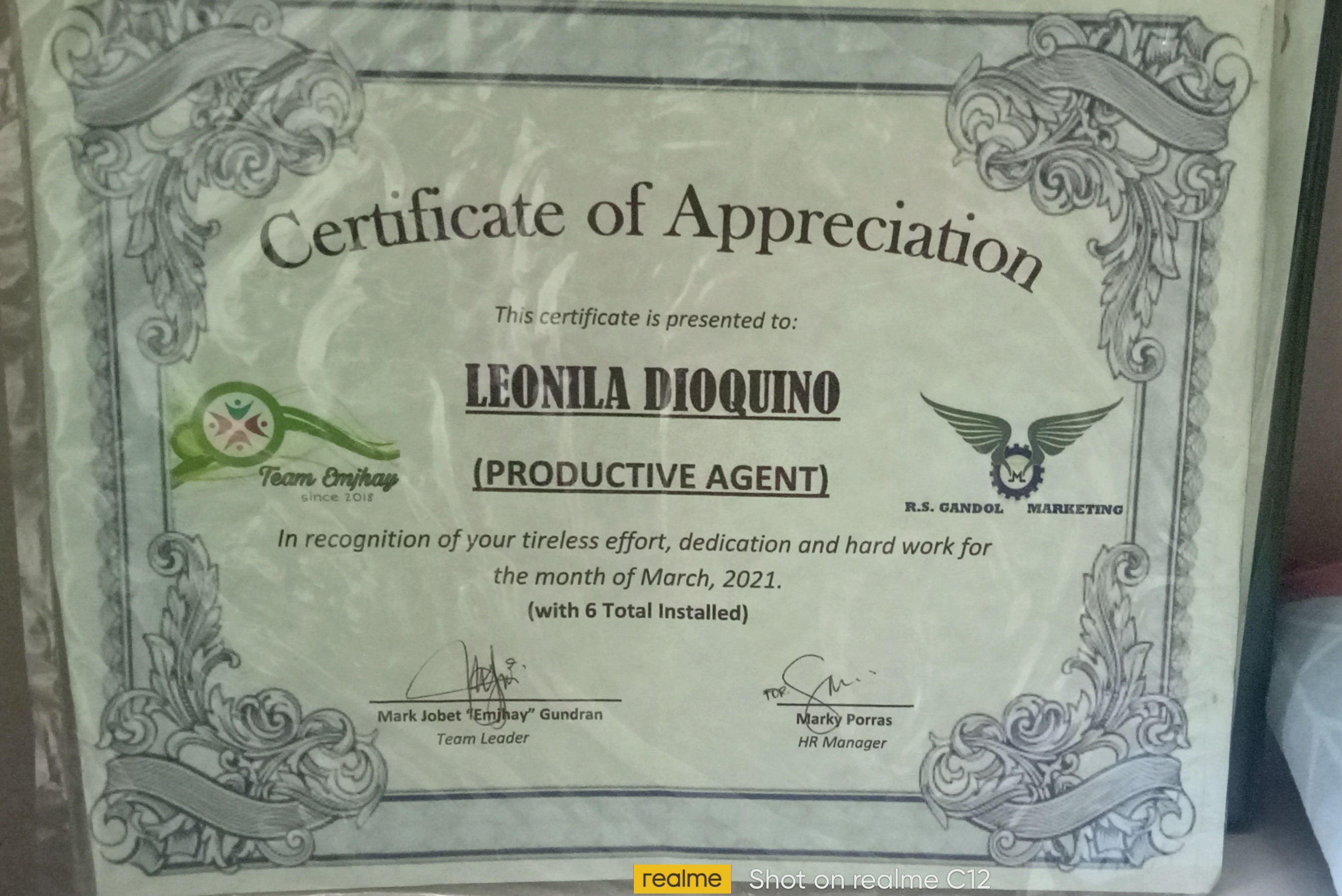 Certificate of  Appreciation