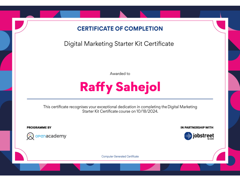 Digital Marketing Starter Kit Certificate
