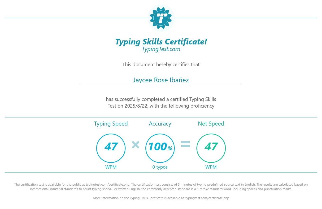 Typing Test Certificate