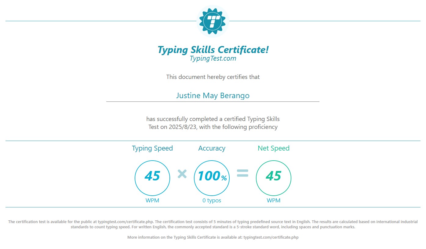Typing Test Certification