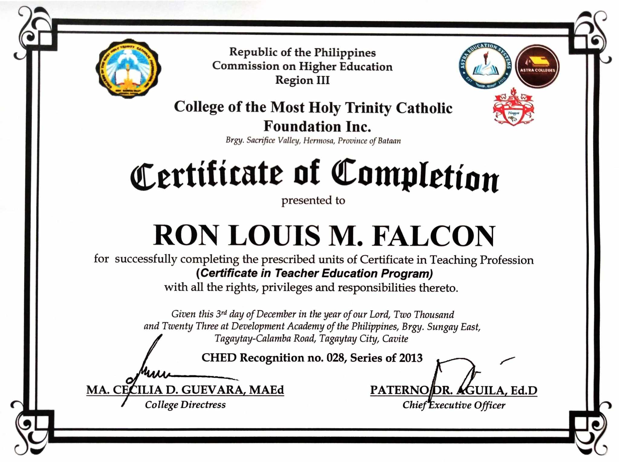 Certificate of Completion