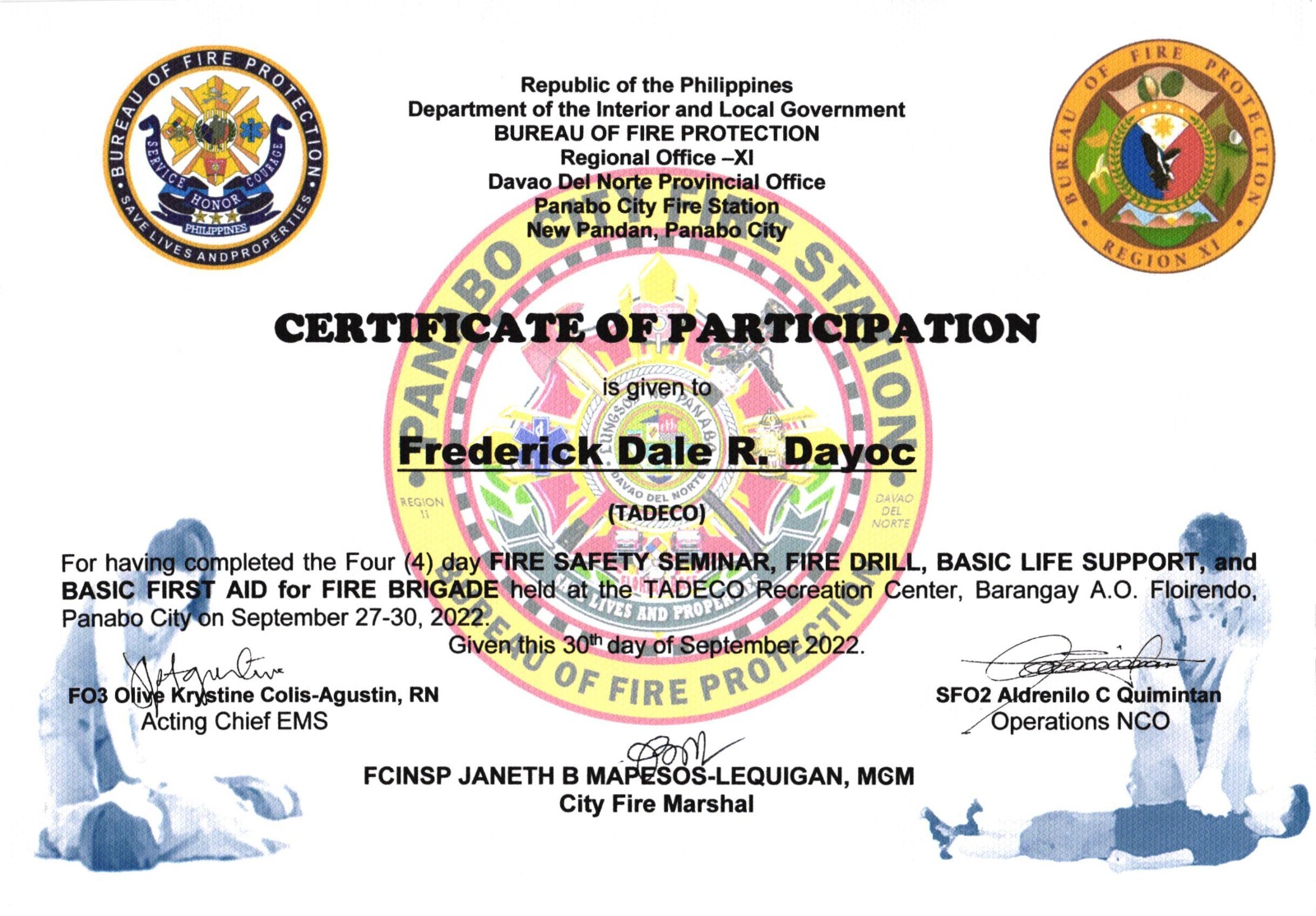 Fire Safety Seminar, Fire Drill, Basic Life Support and Basic First Aid for Fire Brigade
