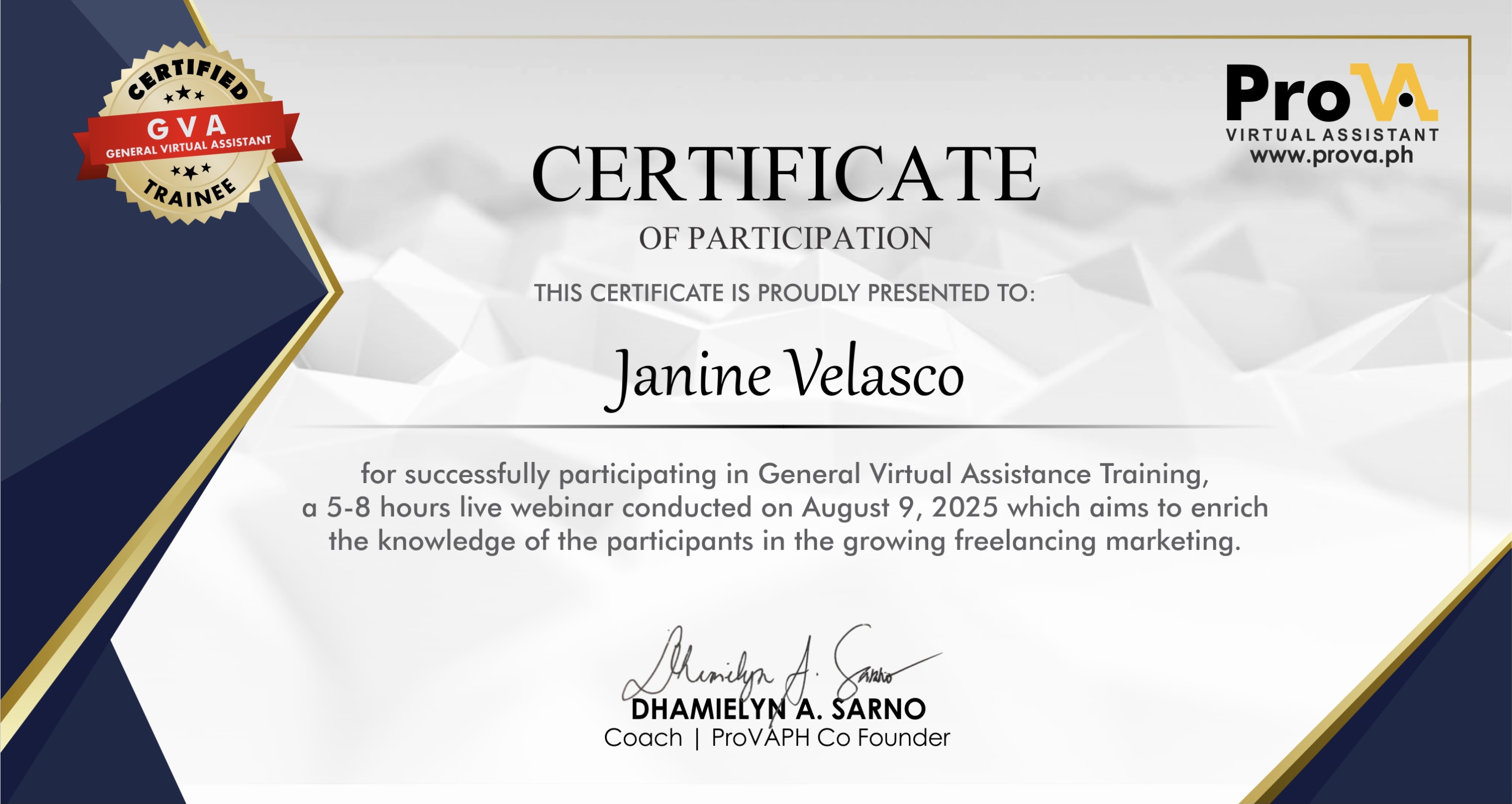 VIRTUAL ASSISTANCE TRAINING