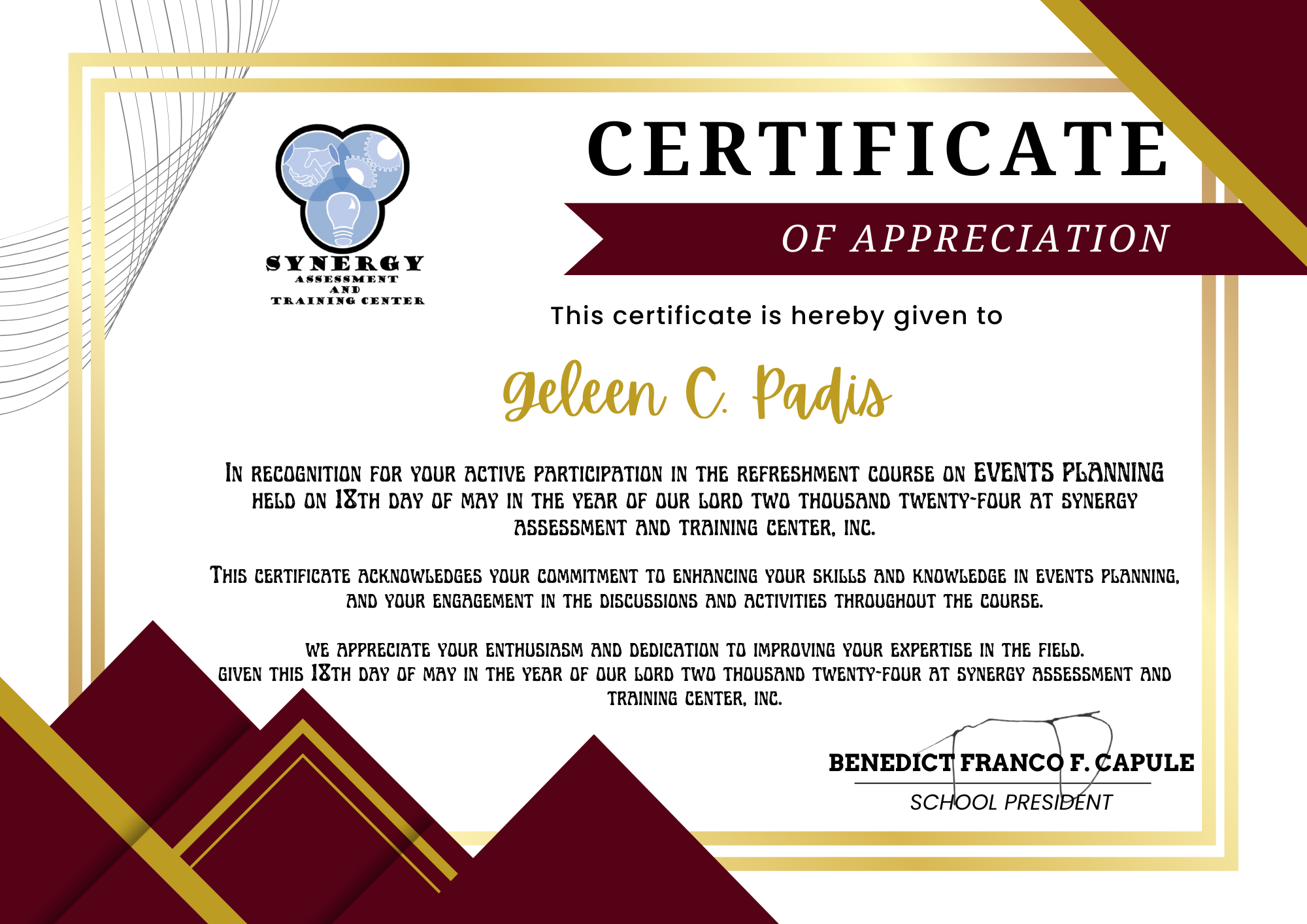 EVENT PLANNING REFRESHMENT COURSE