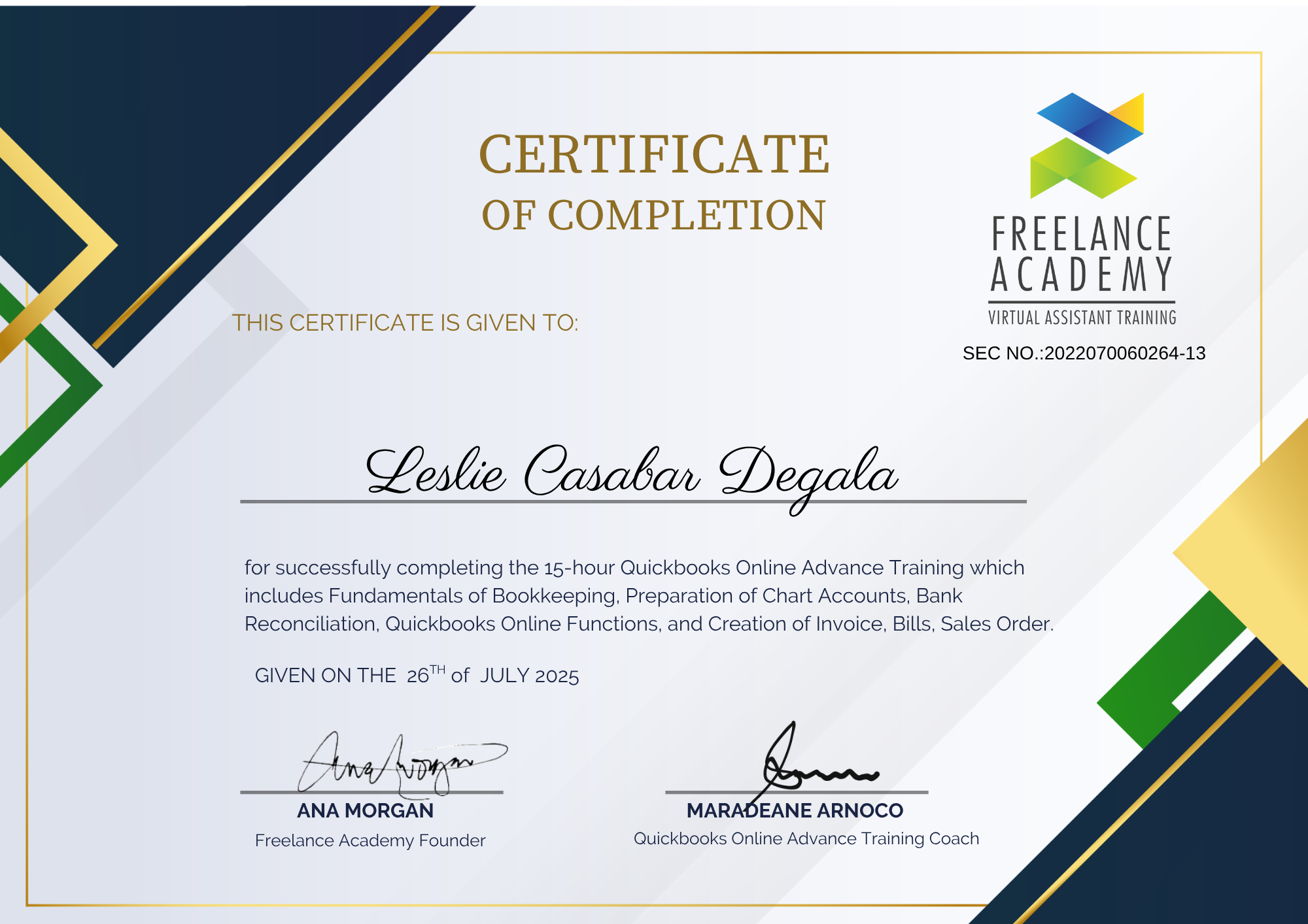 VGA Certificate-Quickbooks