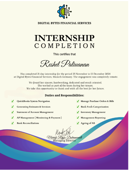Internship Certificate Using Xero Accounting Software