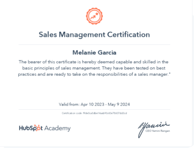 HubSpot Certificate