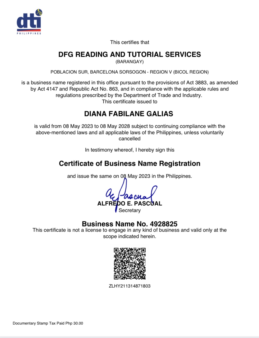 Business Certificate