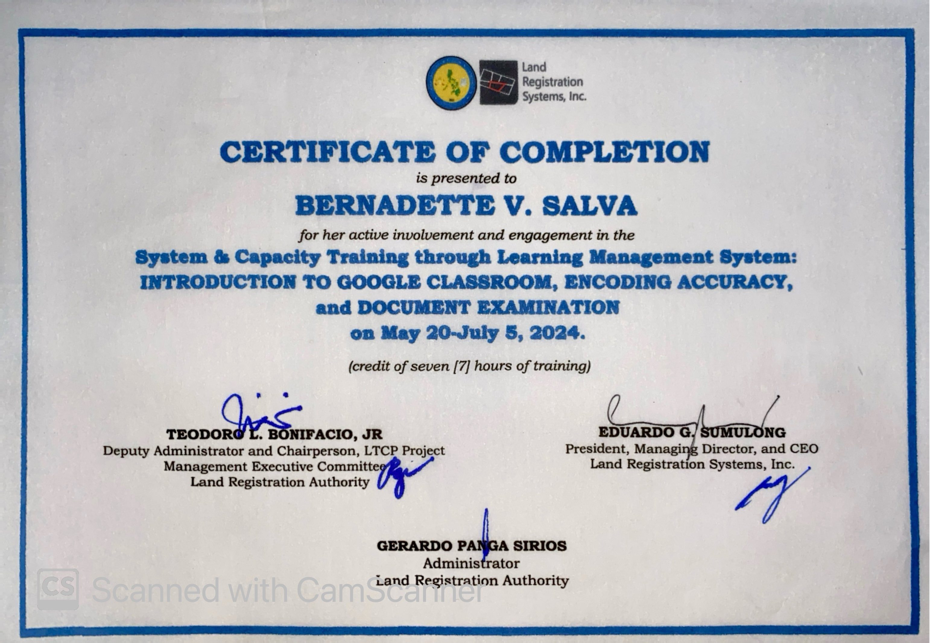 Certificate of Completion for Encoding Accuracy and Document Examination