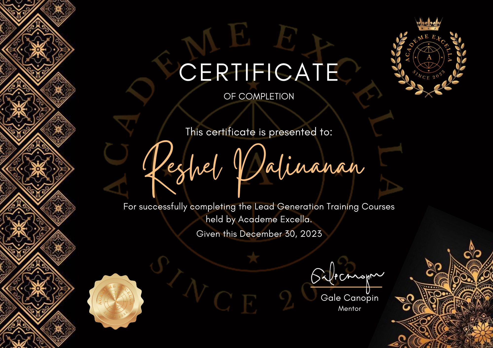 Lead Genaration Training Certificate