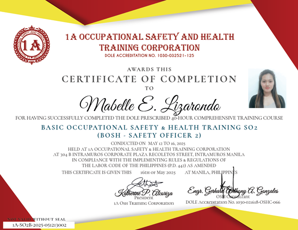 BOSH - SO2 CERTIFICATE