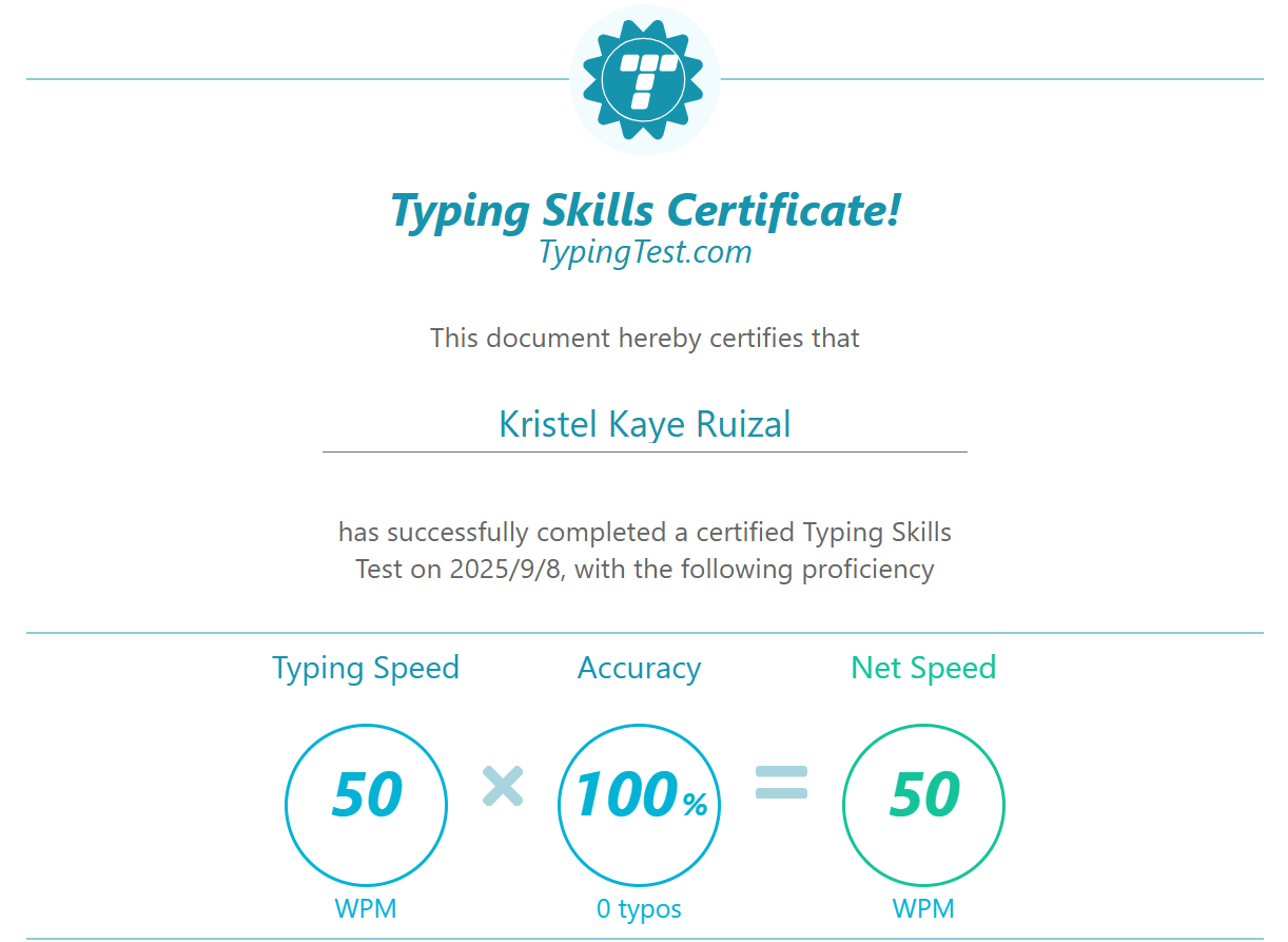 Typing Test Certificate