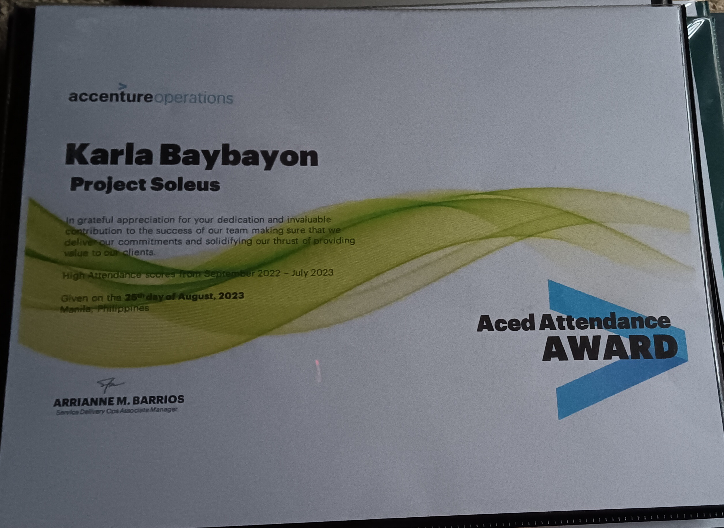 Aced Attendance Award