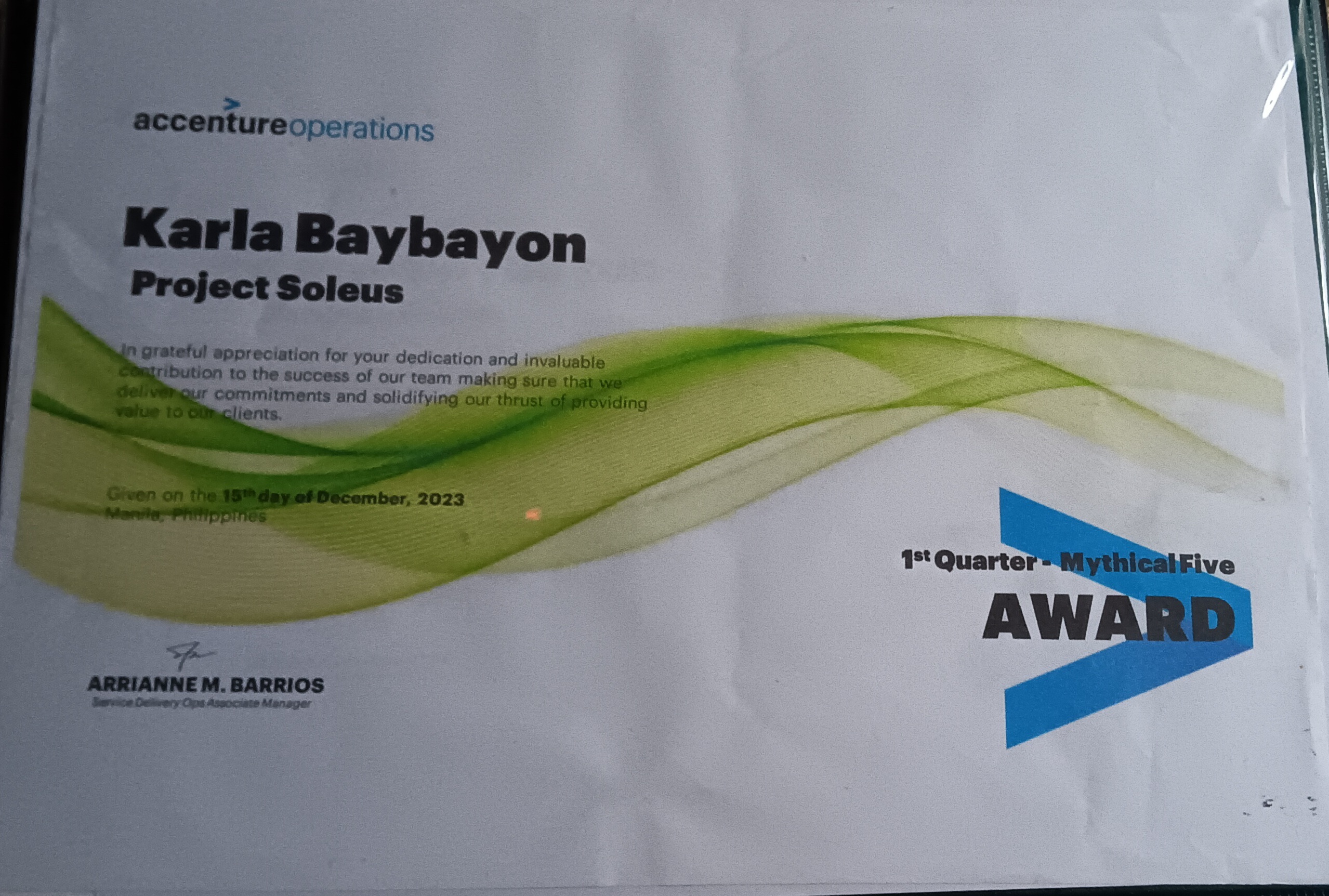 1st Quarter- Mythical Five