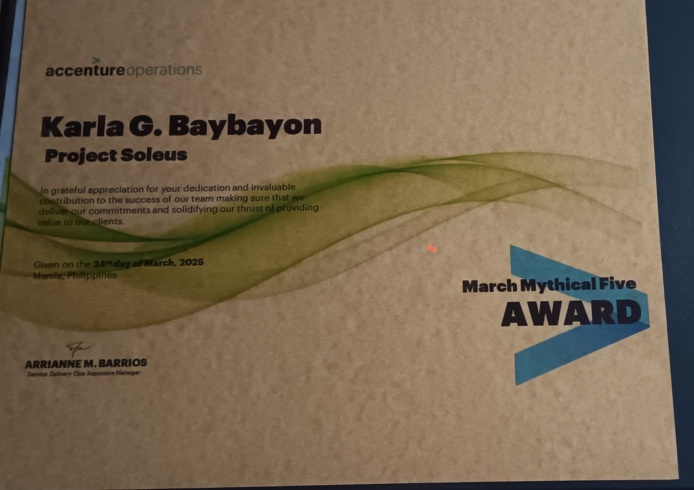 March Mythical Five Award