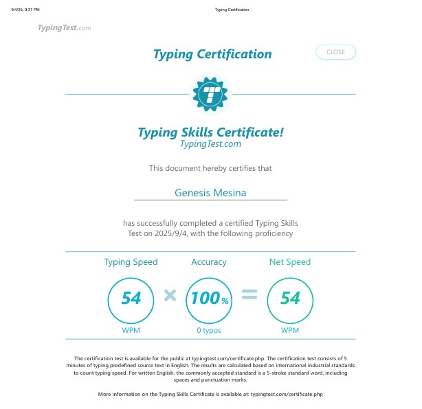 Typing Skills Certificate