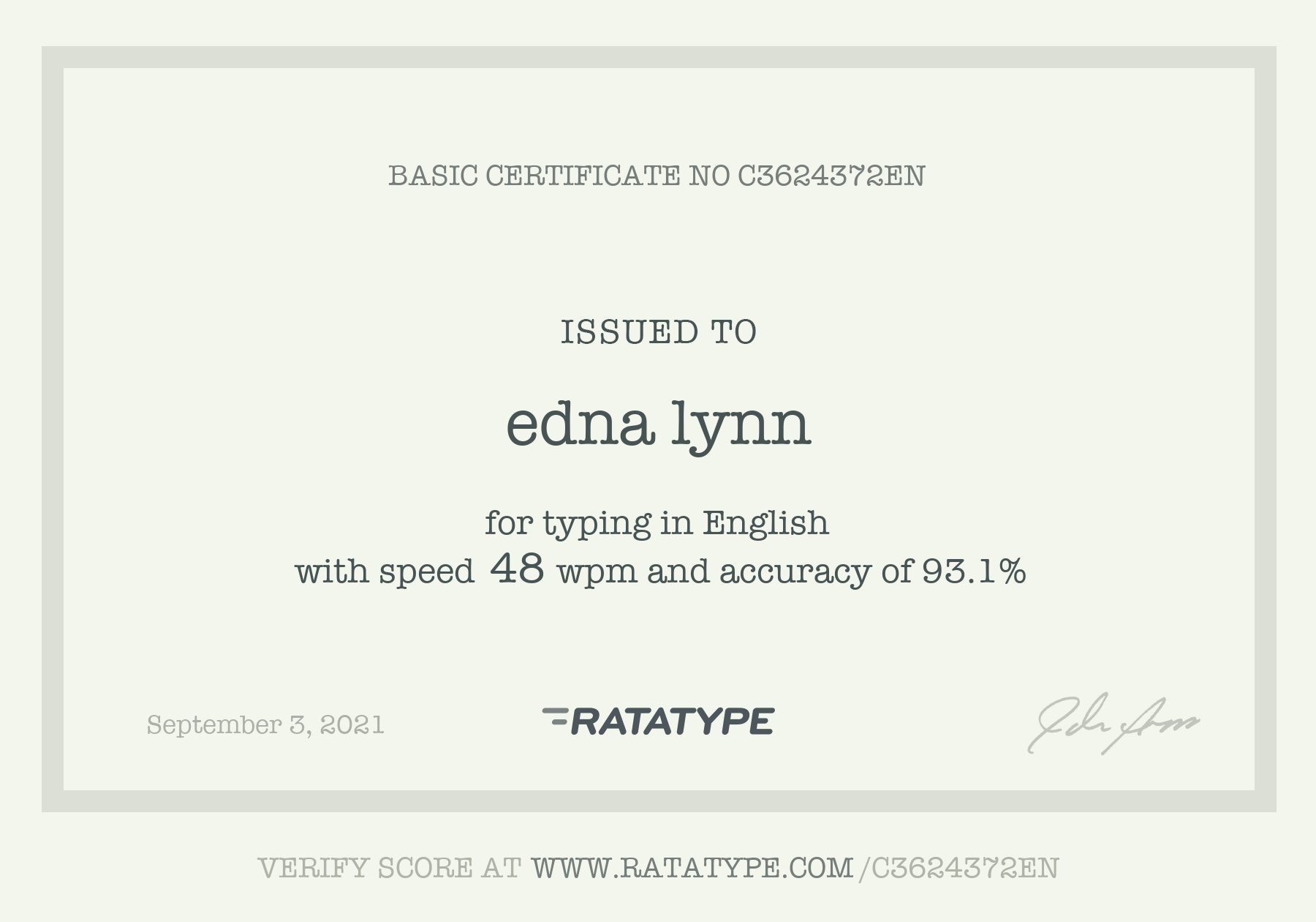 Typing Certificate