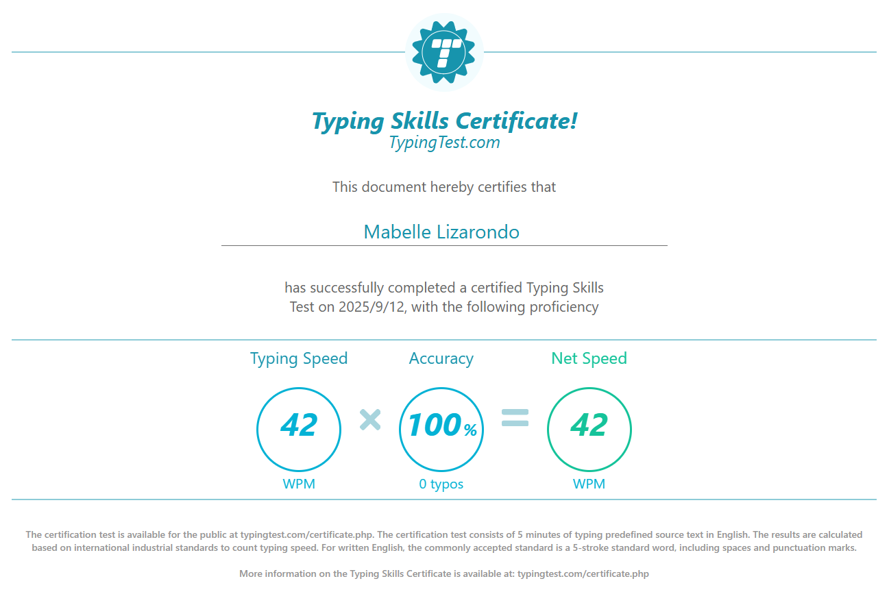 Typing Test Certificate