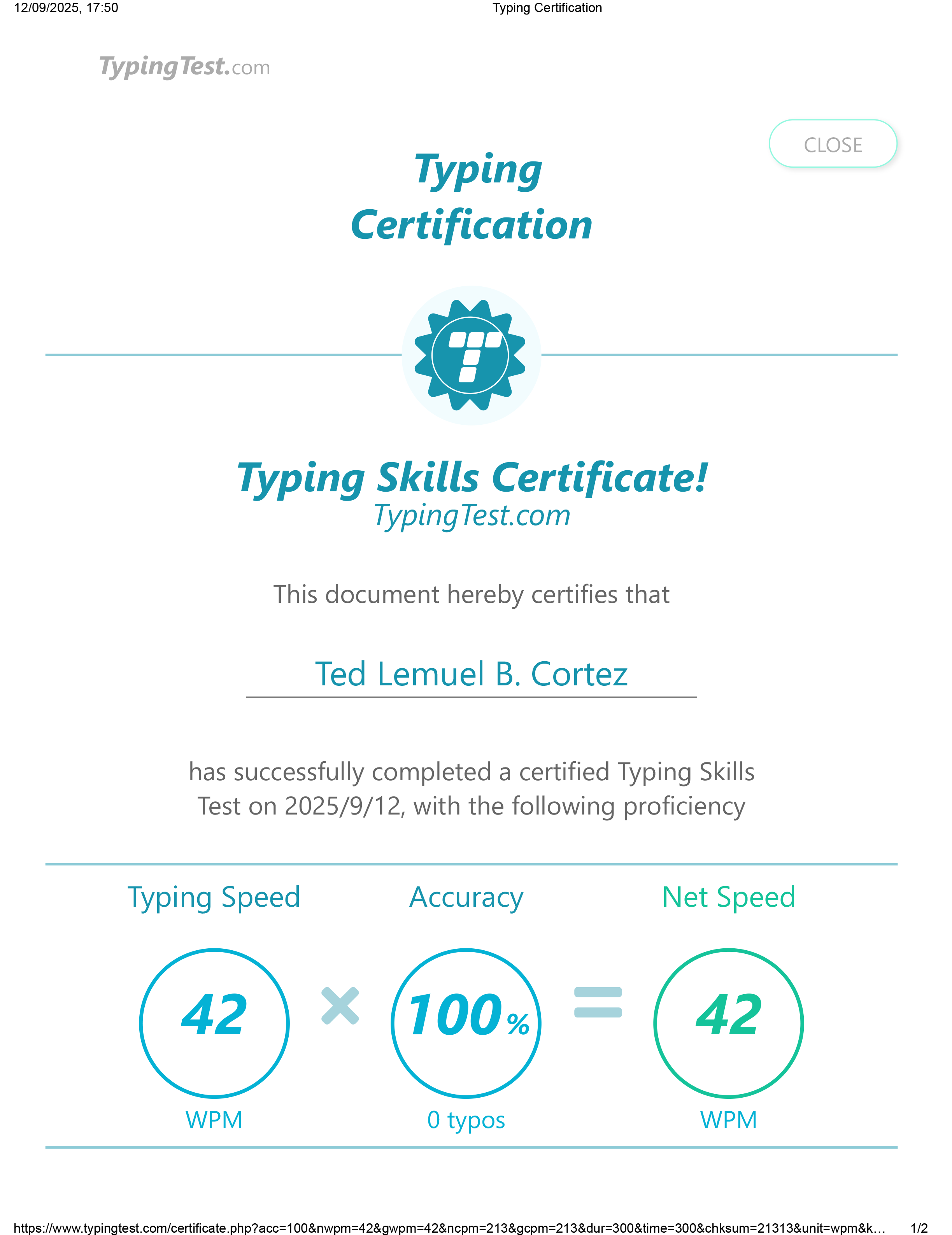 Typing Test Certification