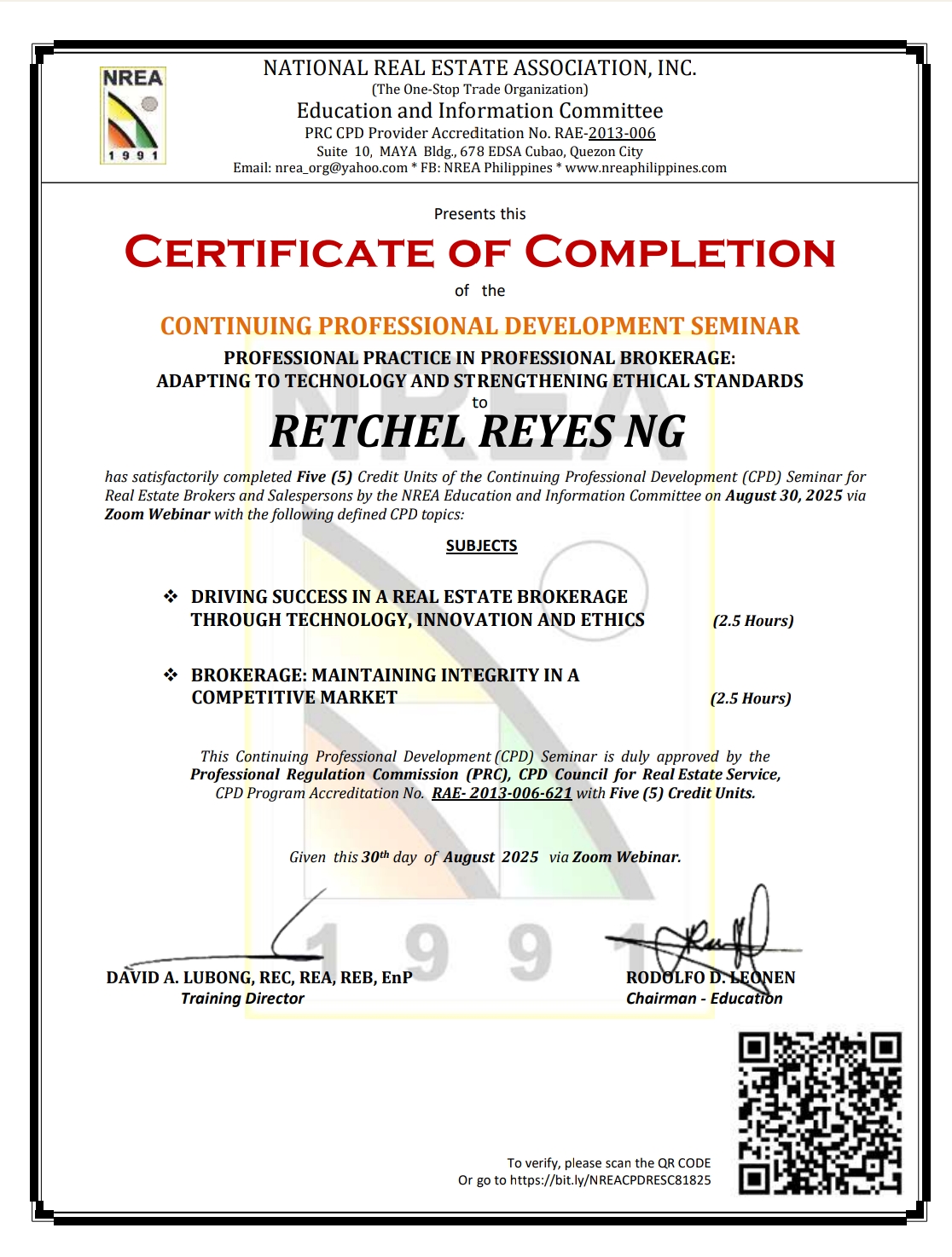 NREA Certificate