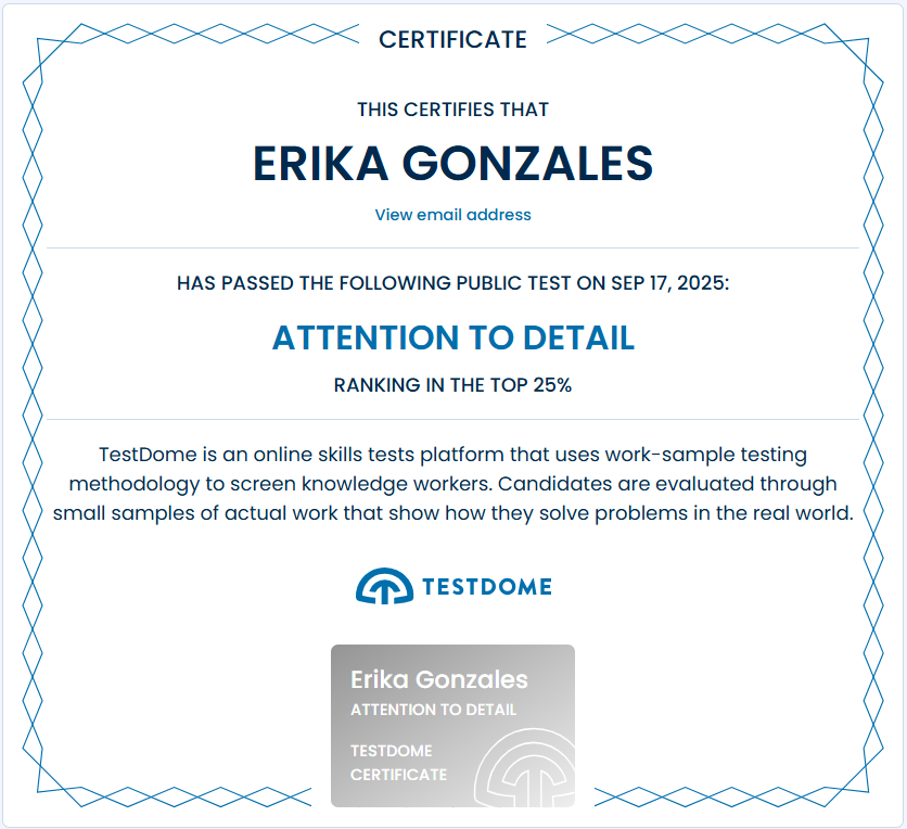 Attention To Detail Testdome Certificate