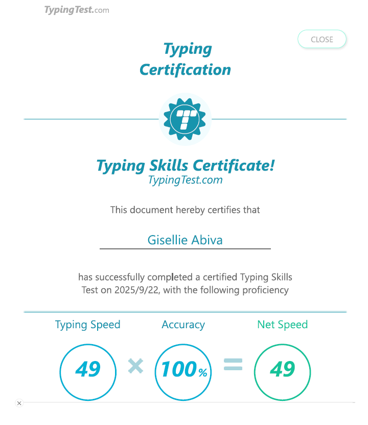 Typing Test Certificate