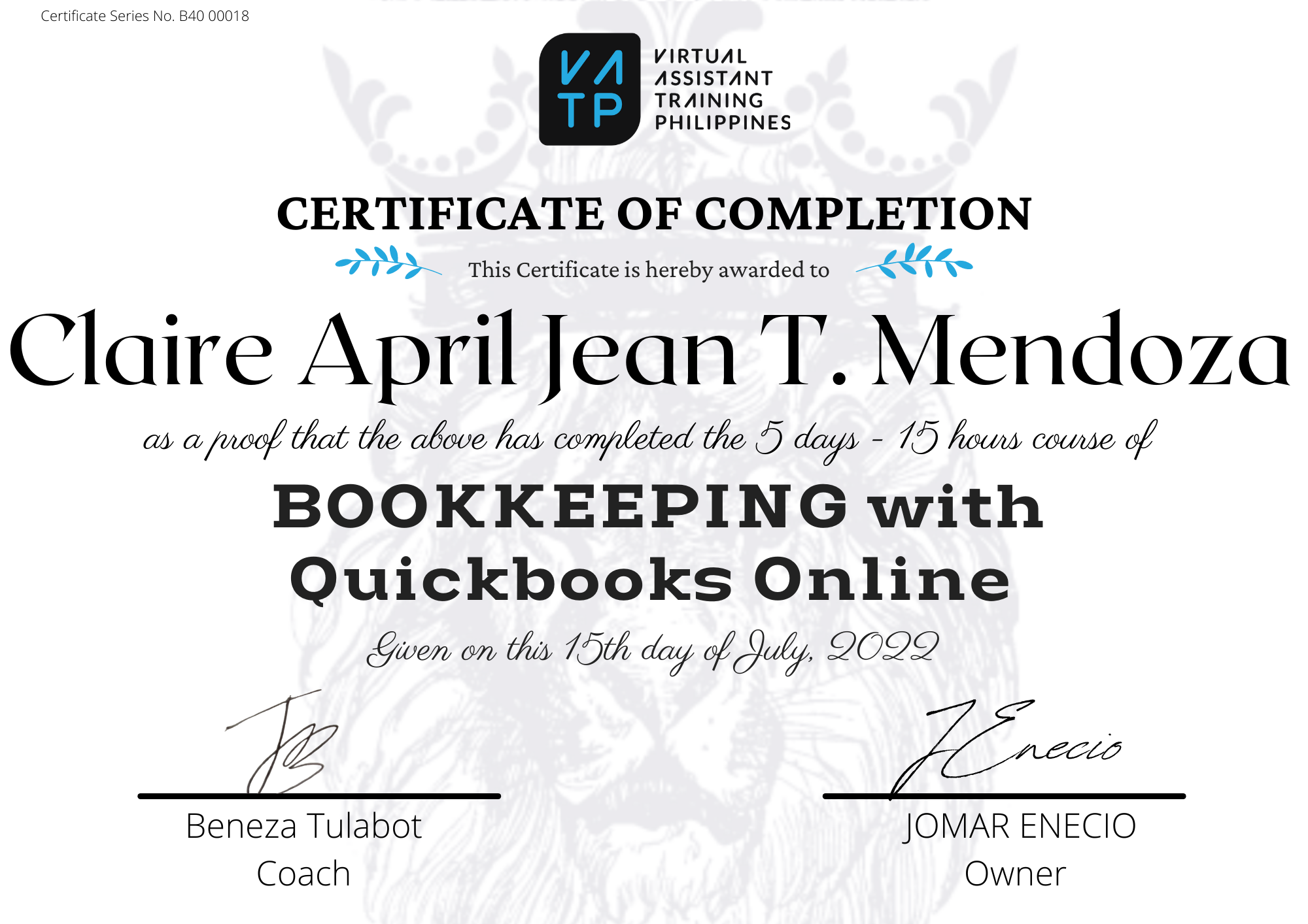 Bookkeeping certificate using QuickBooks Online