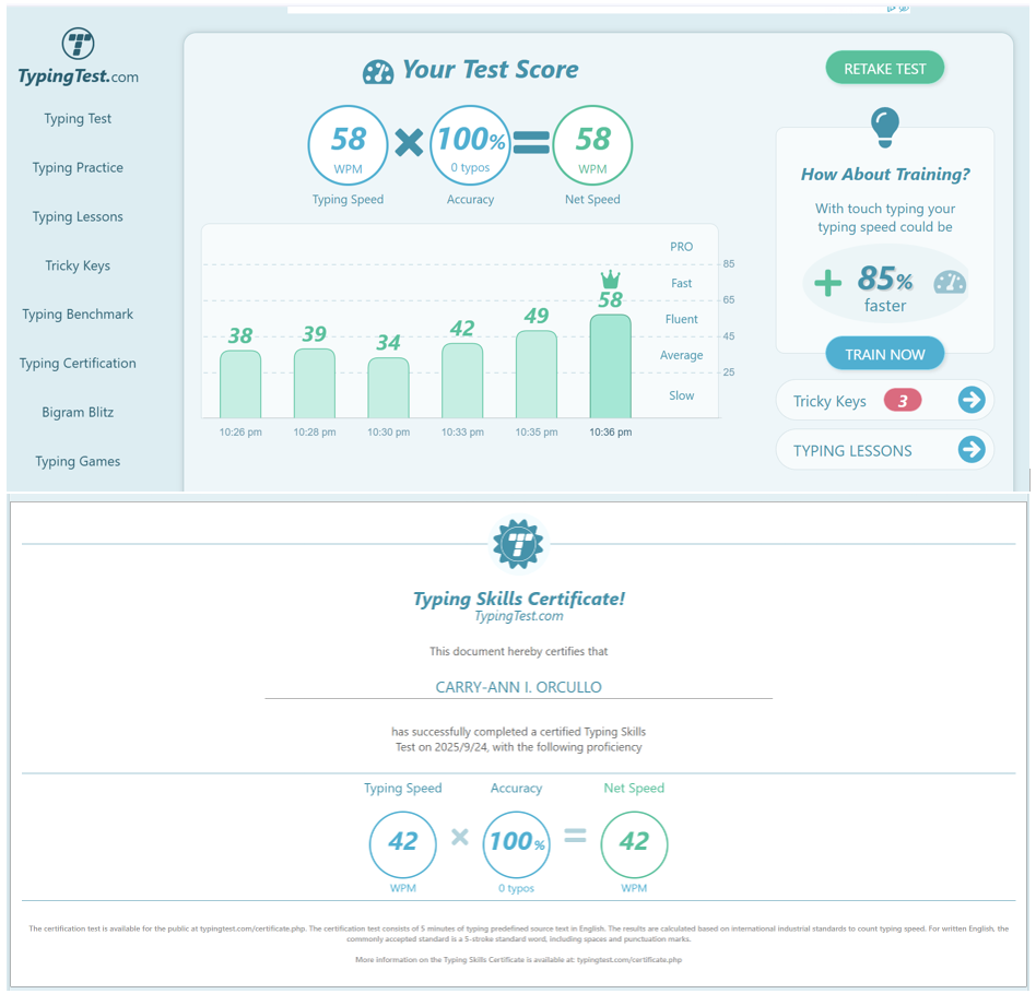 Typing Skills Certificate
