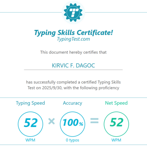 Certificate of Typing Skills Test
