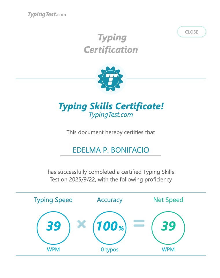 Typing Certificate