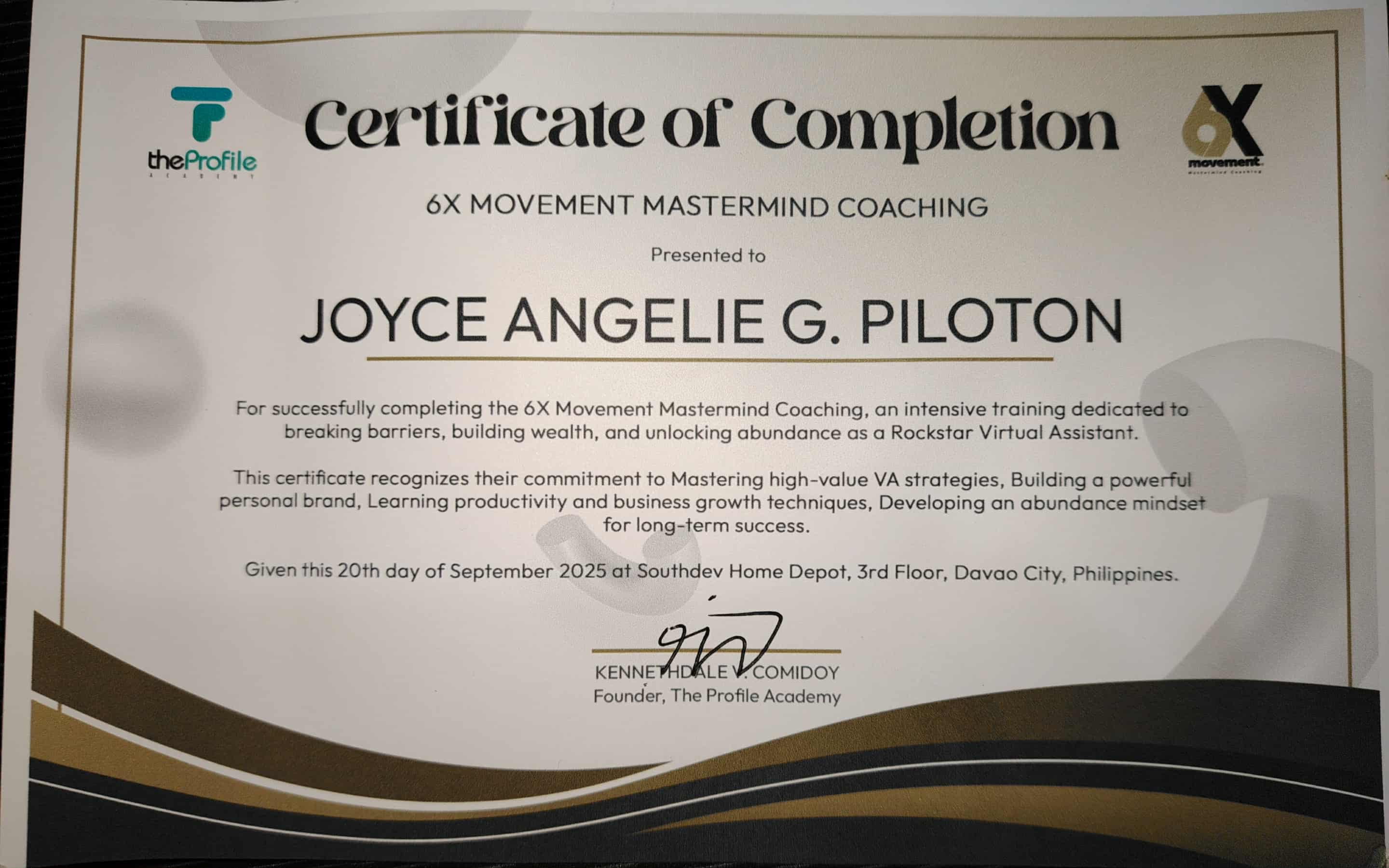 Certificate of Completion