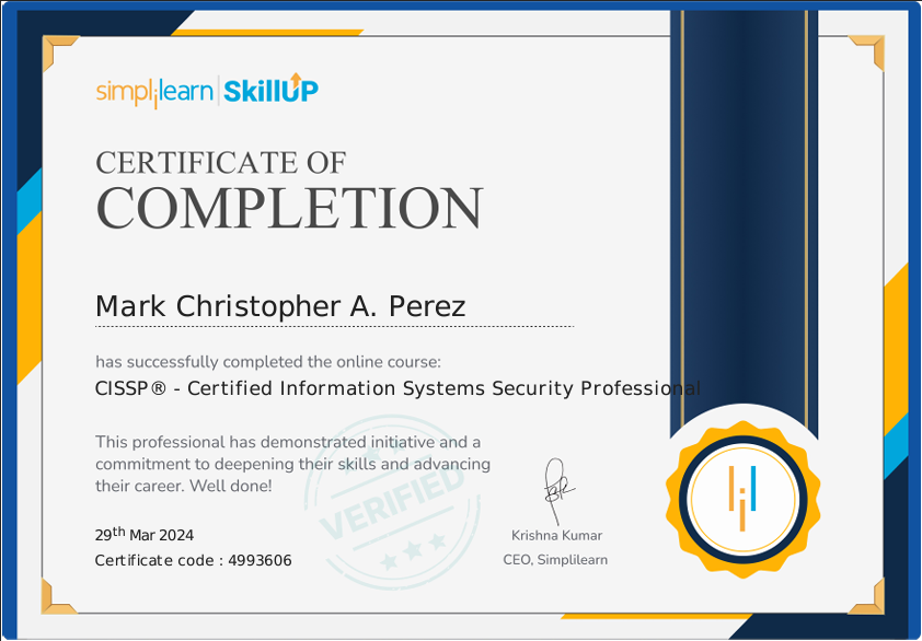 CISSP - Certified Information System Security Professional - Simpli Learn SkillUP | March 2024