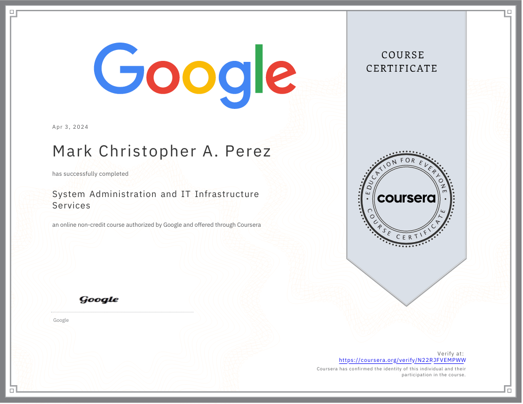 System Administration and IT Infrastructure Services - Coursera | April 2024