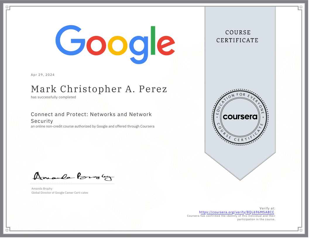 Connect and Protect : Networks and Network Security - Coursera | April 2024