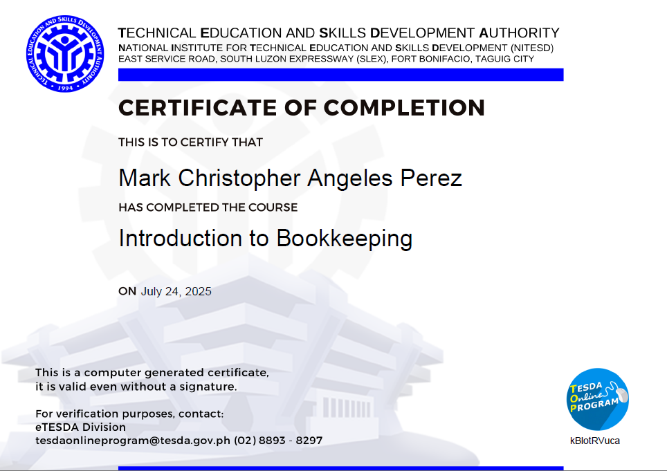Introduction to Bookkeeping - TESDA | July 2025