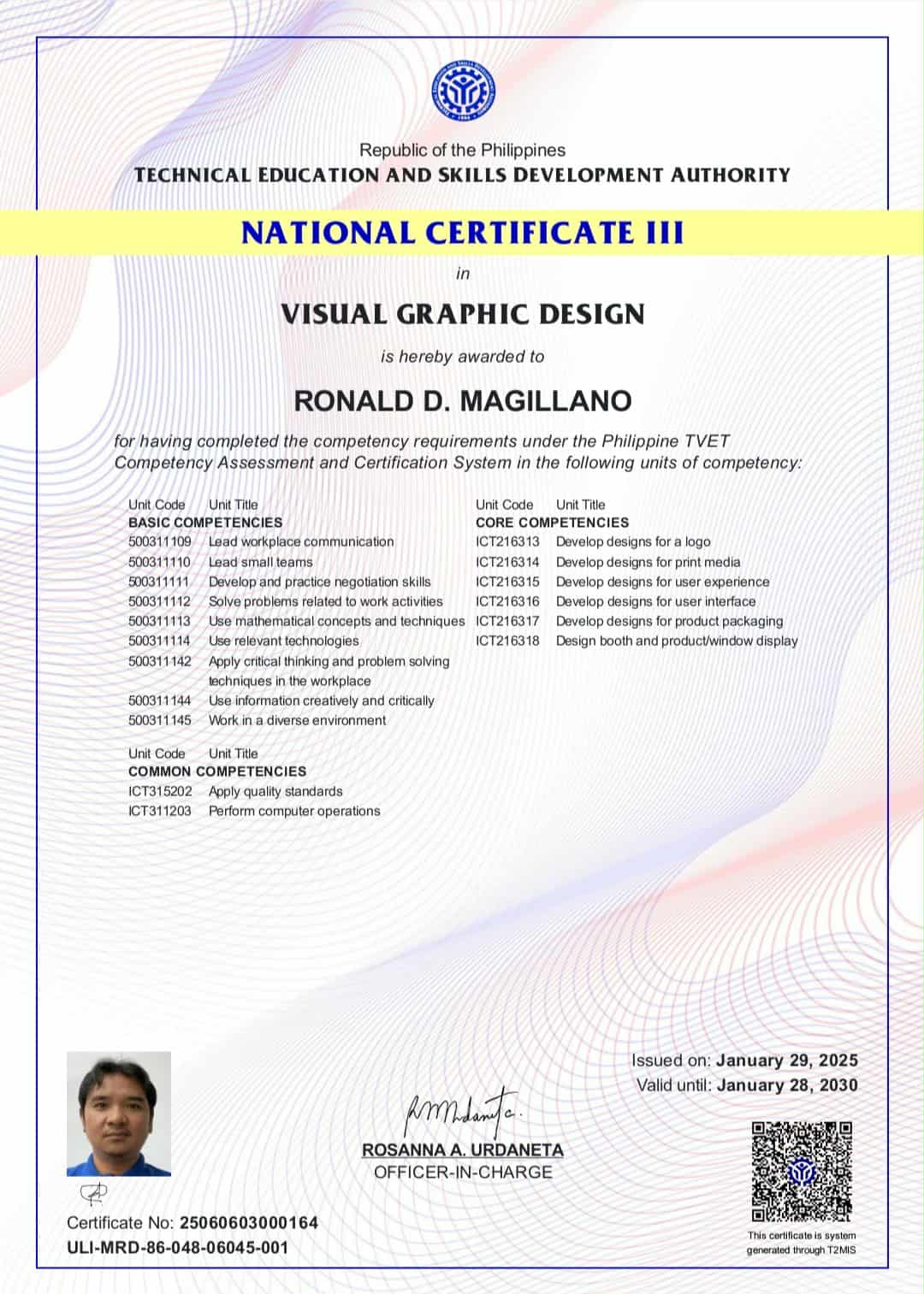 NCIII Certificate  Visual Graphic Design