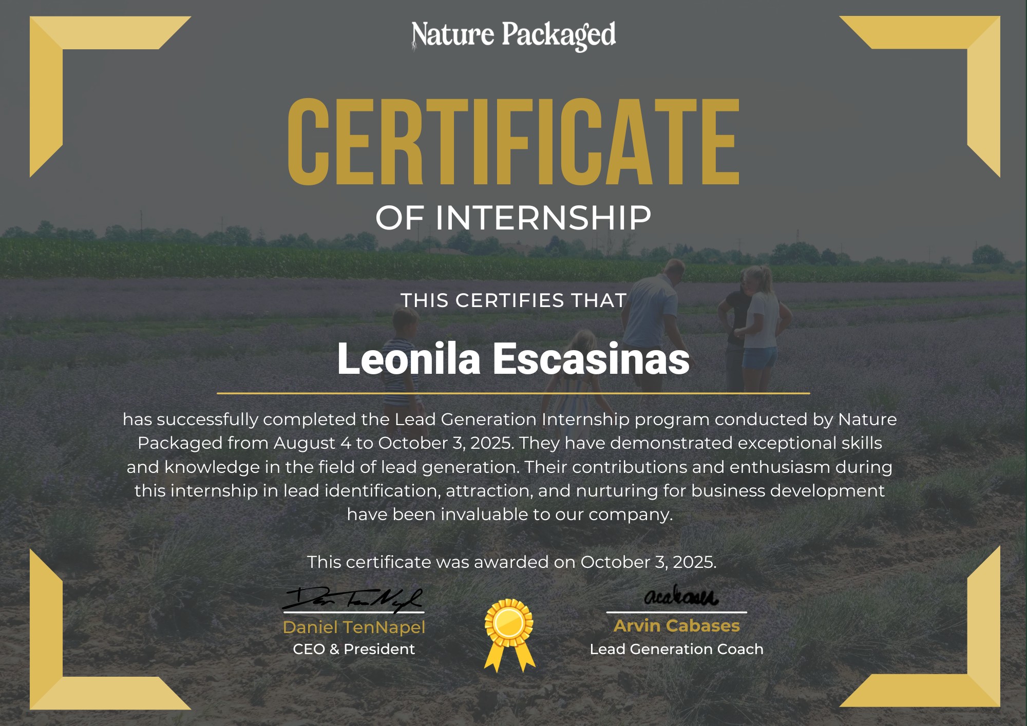 Nature Packaged Internship Certificate