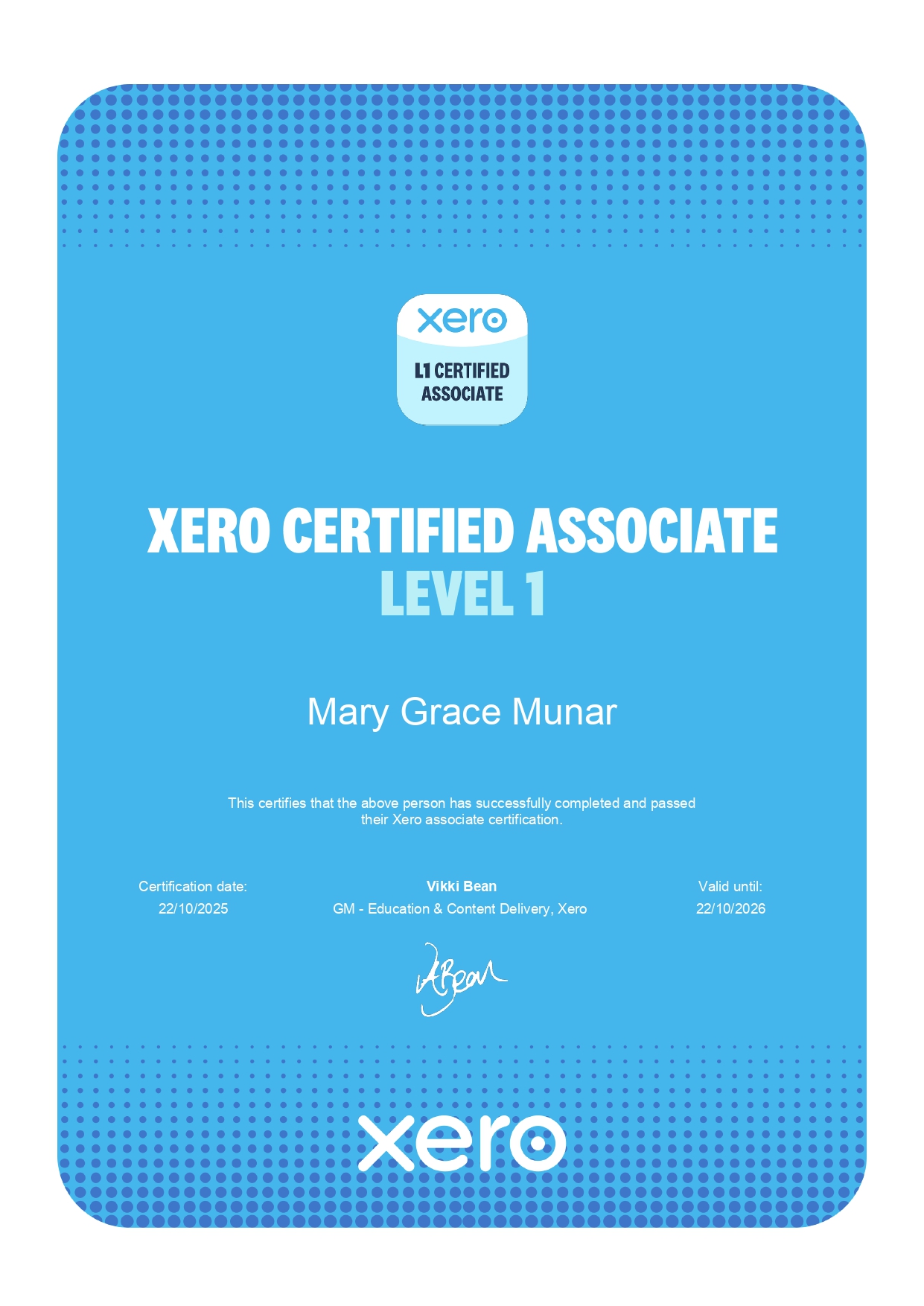 L1 Xero associate certification