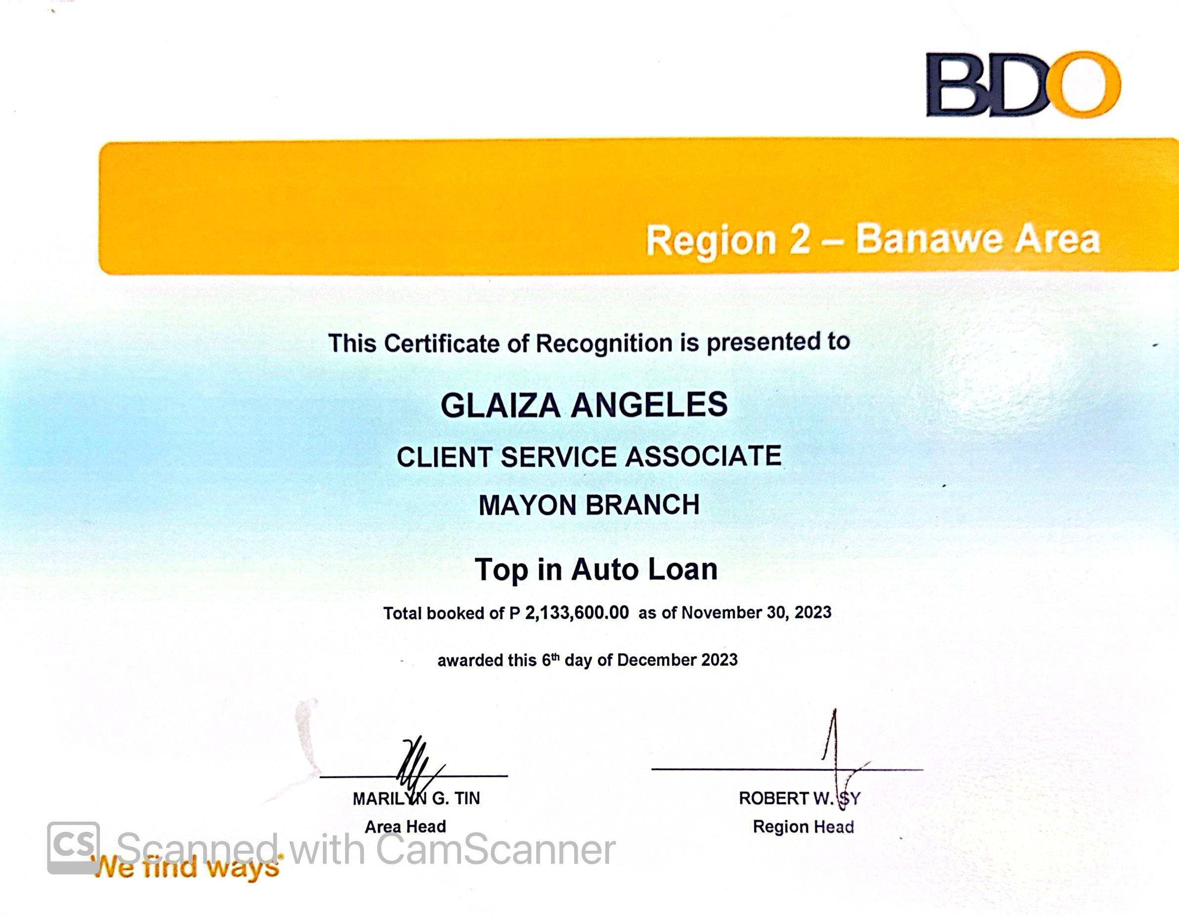 Auto Loan Certificate