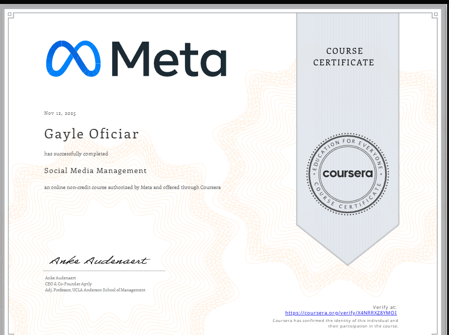 Social Media Management Certificate COURSERA