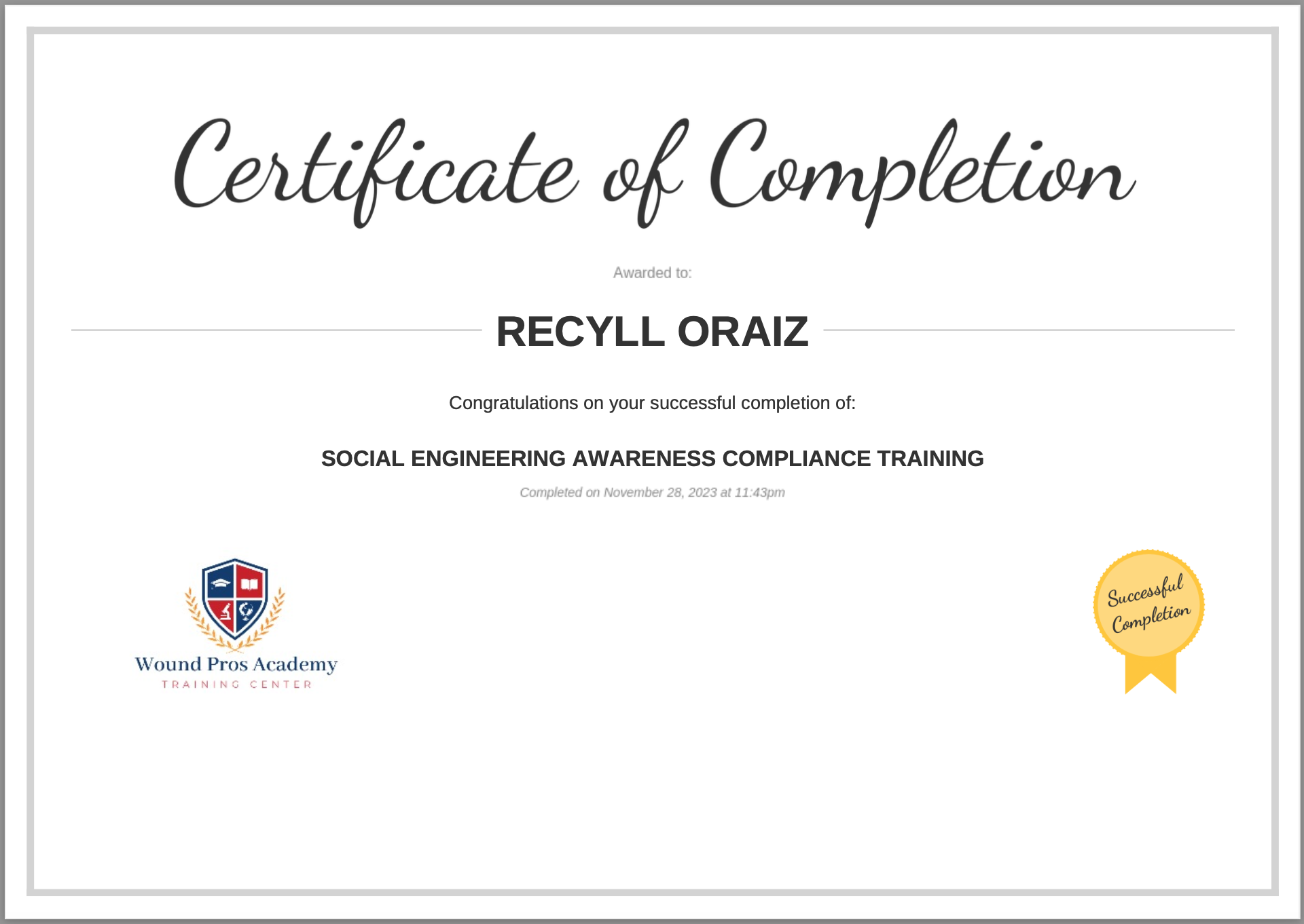 SOCIAL ENGINEERING AWARENESS COMPLIANCE TRAINING