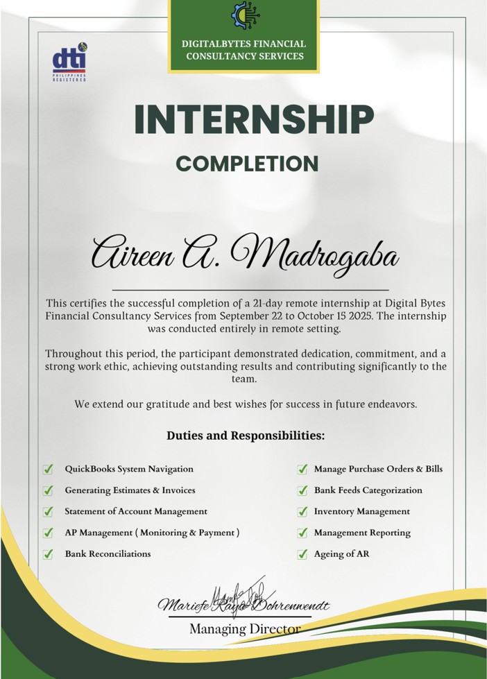 Internship Completion - QuickBooks Online