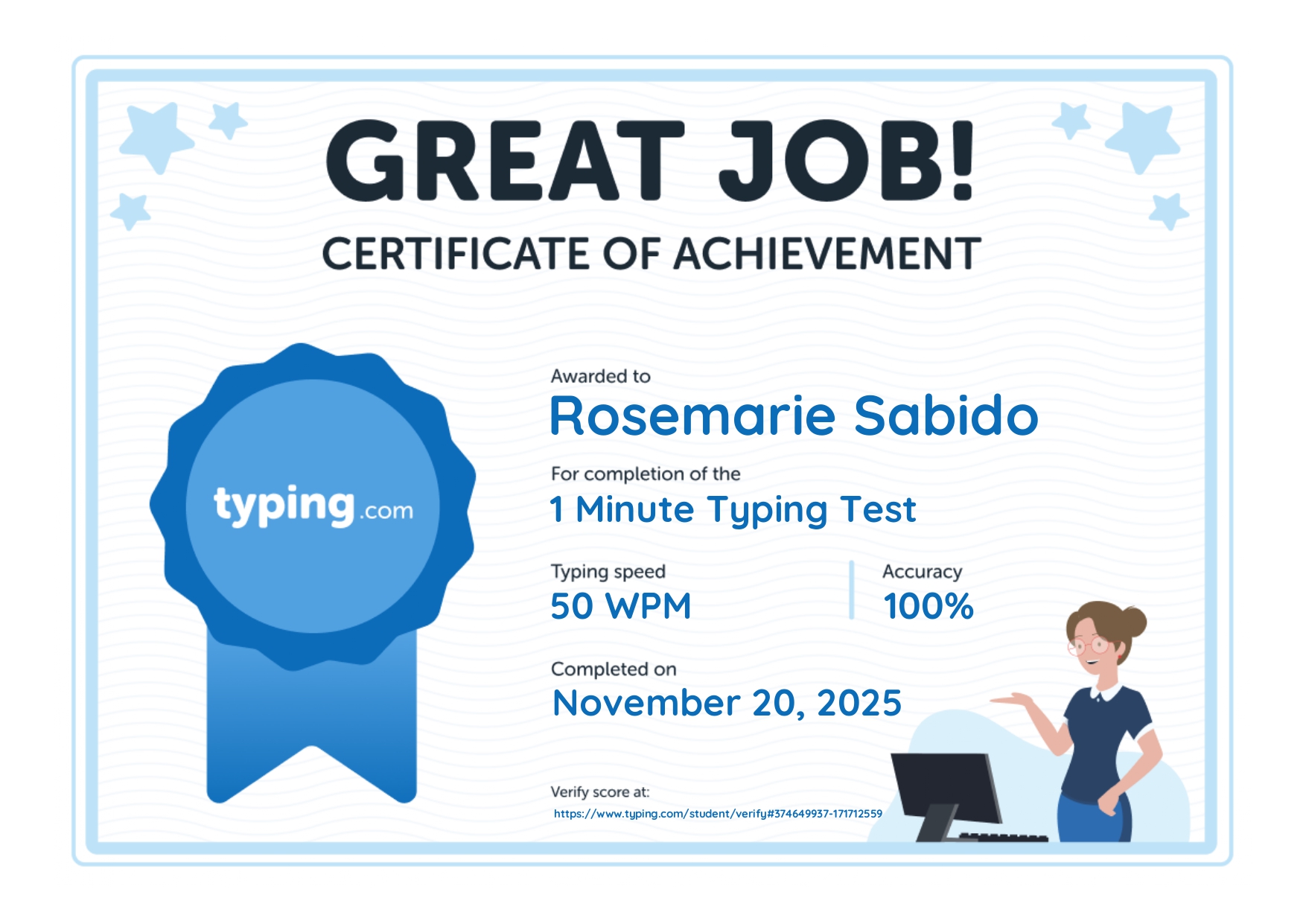 Speed Test Certificate