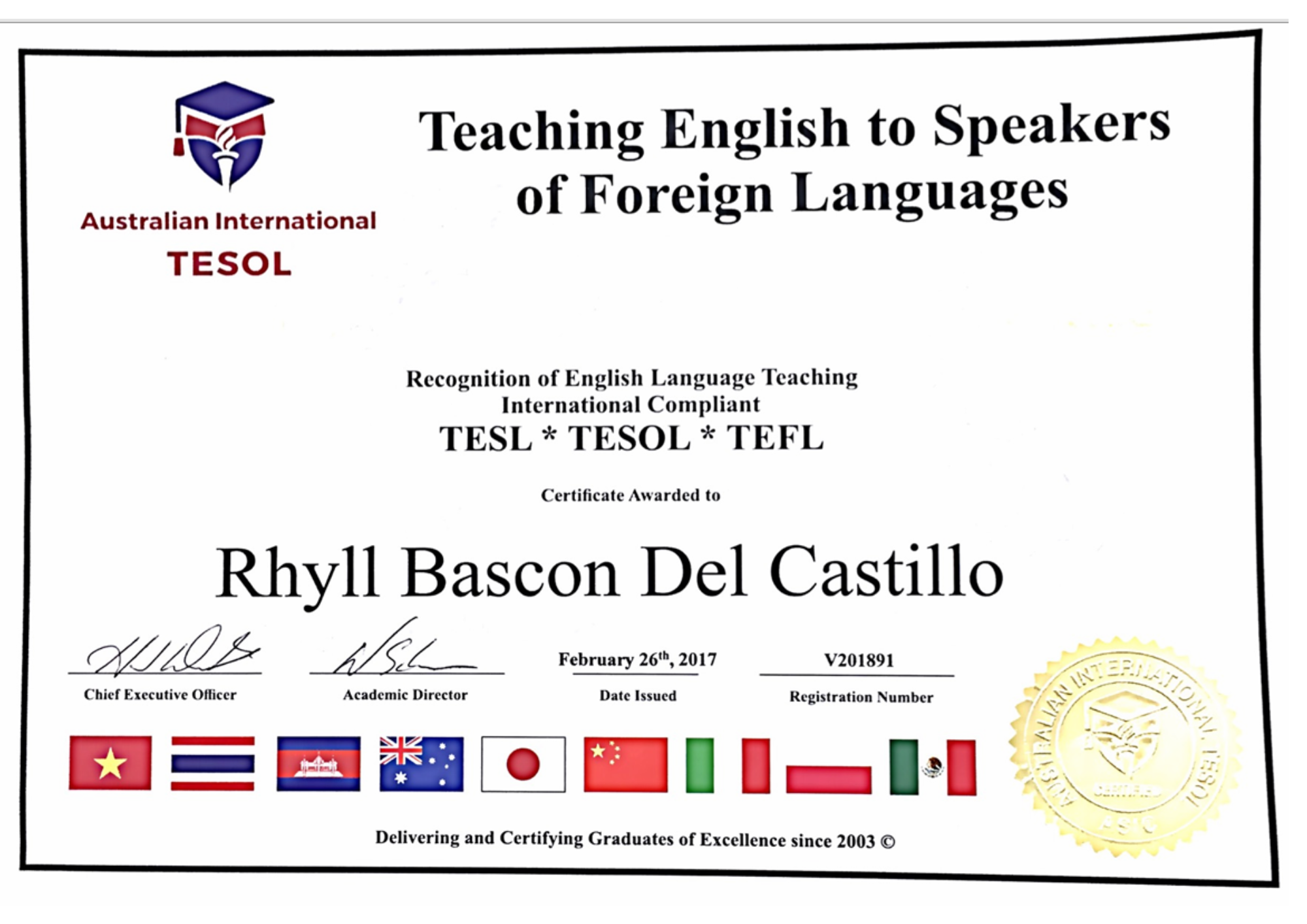 TESOL DEGREE/CERTIFICATE